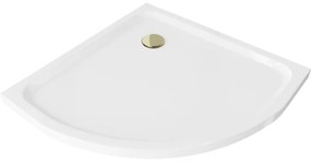 Mexen Flat brodzik półokrągły slim 90 x 90 cm, biały, syfon złoty - 41109090G