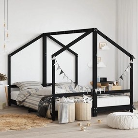Cadru de pat pentru copii negru 2x(80x200) cm lemn masiv de pin