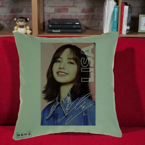 Perna Personalizata K-pop BLACKPINK Lisa cu Semnatura, 40x40 cm, Verde, Husa Detasabila, Perna Inclusa, BEKZ®
