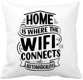 Perna Decorativa, Home is Where WIFI Connects Automatically, 40x40 cm, Alba, Mata, Husa Detasabila, Burduf