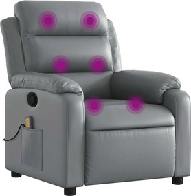 vidaXL Fotoliu de masaj rabatabil, gri, piele ecologică