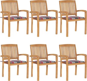 vidaXL Scaune grădină stivuibile cu perne, 6 buc, lemn masiv tec
