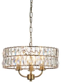Endon 106243 - Candelabru suspendat pe lanț CLIFTON, 3 x E14, 6 W, 230 V, Ø 38,5 cm, alamă/sticlă clară