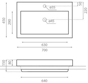 Lavoar încastrat MANCHESTER 70x45 cm porțelan/alb - Bathco 0023