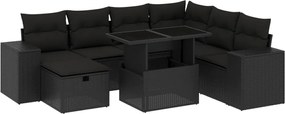 vidaXL Set mobilier de grădină cu perne, 8 piese, negru, poliratan