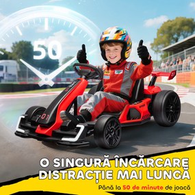 HOMCOM Go-Kart Electric pentru Copii cu Scaun Reglabil, 2 Motoare, Claxon, Lumini și Muzică, 120x76x53.5 cm, Roșu | Aosom Romania