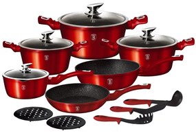 RESIGILAT - Set oale si tigai marmorate, antiaderente, cu capace si ustensile, Burgundy Metalic Line Berlinger Haus BH 1226N