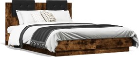 vidaXL Cadru de pat cu tăblie stejar fumuriu 120x190 cm lemn prelucrat