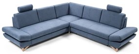 Canapea colțar extensibilă tapițată cu spațiu de depozitare, în formă de L AVESTA, albastră