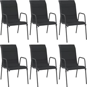 vidaXL Scaune de grădină, 6 buc., negru, oțel și textilenă