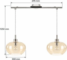 BRILAGI-LED Lustră pe cablu RETRO GLASS 2xE27/60W/230V crom mat/bej fumuriu