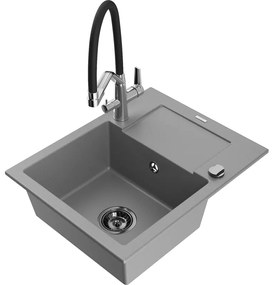 Mexen Enzo chiuvetă de granit cu un compartiment, cu picurător și baterie de bucătărie Duo, Gri - 6506-71-671701-07-B