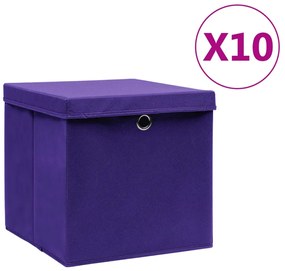 vidaXL Cutii depozitare cu capace, 10 buc., violet, 28x28x28 cm