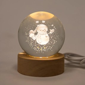 Glob de sticlă luminos, USB, pe suport din lemn