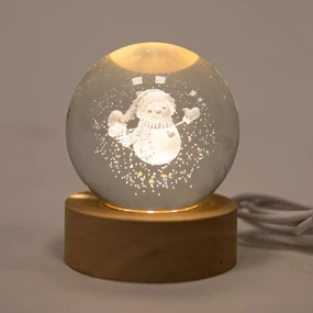 Glob de sticlă luminos, USB, pe suport din lemn