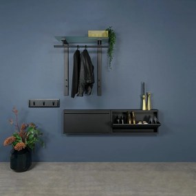 Cuier de perete negru cu raft din metal 80 cm Dutch – Spinder Design
