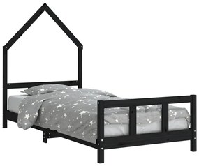 834569 vidaXL Cadru pat pentru copii, negru, 90x200 cm, lemn masiv de pin