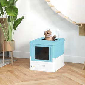 PawHut Litieră pentru Pisici Închisă cu Lopățică, Tavă Detașabilă și 2 Uși, 47.5x35.5x36.7cm, Albastru | Aosom Romania