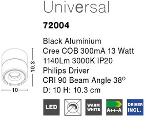 Spot LED directionabil, aplicat tavan/ perete UNIVERSAL negru NVL-72004