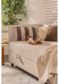 Pat bej tapițat cu spațiu de depozitare cu saltea 90x200 cm Avela – Bonami Selection
