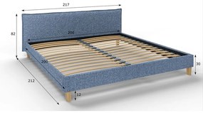 Pat matrimonial albastru cu tăblie și somieră 200x200 cm Tina – Ropez