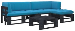3066797 vidaXL Set mobilier paleți cu perne, 4 piese, negru, lemn pin tratat