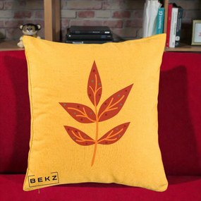 Perna Decorativa Ramura Botanica Mov, 40x40 cm, Galben, Husa Detasabila, Perna Inclusa, BEKZ®