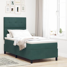 vidaXL Pat box spring cu saltea &amp; LED, verde închis 100x200 cm catifea