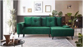 Colțar extensibil din catifea și șezlong pe partea dreaptă Bobochic Paris Hera Bis, verde