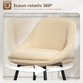 HOMCOM Set 2 Scaune de Bar cu Spătar și Brațe Rotative din Catifea Bej | Aosom Romania