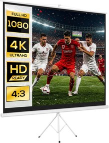 HOMCOM Ecran Proiector de 120" Format 4:3 din Tesatura Tip Plasa, Plastic si Metal cu Trepied, 244x183 cm, Alb | Aosom Romania