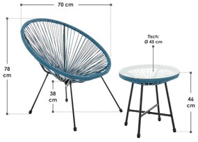 Balkónový set Ostana 3-dielny so stolom a 2 kreslami - modrý