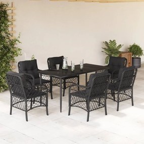 3212100 vidaXL Set mobilier de grădină cu perne, 7 piese, negru, poliratan