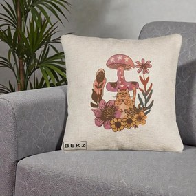 Perna Decorativa Ciuperca Pisica Boho, 40x40 cm, Bej Canapea, Husa Detasabila, Perna Inclusa, BEKZ®