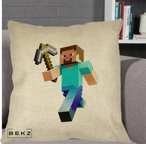 Perna Personalizata Minecraft Steve cu Tarnacop, 40x40 cm, Crem, Husa Detasabila, Perna Inclusa, BEKZ®