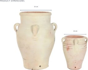 Set 2 amfore decorative din teracotă artizanală, finisaj craft alb-crem, 4 anse, 53×53×72 cm, „Jerba"