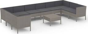 vidaXL Set mobilier de grădină cu perne, 11 piese, gri, poliratan