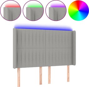 vidaXL Tăblie de pat cu LED, gri deschis, 147x16x118/128 cm, textil