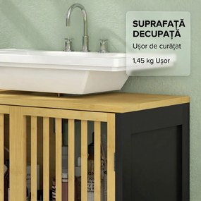 HOMCOM Dulap de Baie Sub Chiuvetă, Dulap de Depozitare, Chiuvetă Bambus, Unitate de Baie cu 2 Uși cu Lamele,  60x30x70 cm, Natural | Aosom Romania