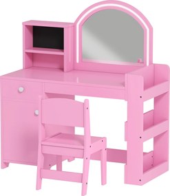 AIYAPLAY Set masă și scaun de machiaj pentru copii, cu lumini LED, MDF, Acril, 88.6 x 38.8 x 96.9, Roz | Aosom Romania