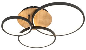 Plafoniera neagră cu lemn incluzând LED cu dimmer în 3 trepte, 3 lumini - Alec