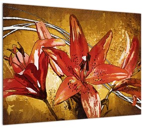 Tablou pe sticlă cu flori de crini (70x50 cm)