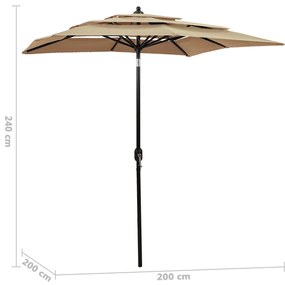 Umbrela de soare 3 niveluri, stalp de aluminiu, gri taupe 2x2 m Gri taupe, 2 x 2 m