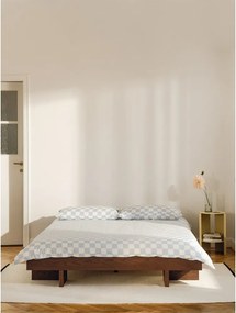 Pat matrimonial maro din MDF cu aspect de lemn de frasin fără tăblie cu somieră 180x200 cm Kito – noo.ma