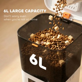 PawHut Distribuitor Automat Hrană Pisici 6L WiFi 2.4G, Control prin Aplicație cu Timer, 1-10 Mese pe Zi, Înregistrare 10s, 2 Boluri din Oțel Inoxidabil | Aosom Romania