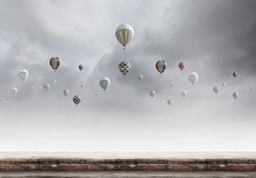 Fototapet - Baloane pe zid de cărămidă (147x102 cm)