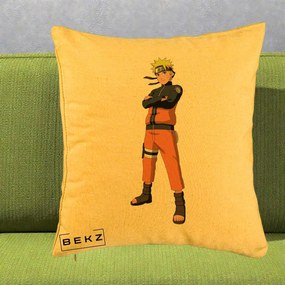 Perna Personalizata Naruto Uzumaki Portret Complet, 40x40 cm, Galben, Husa Detasabila, Perna Inclusa, BEKZ®