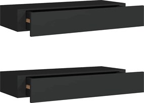 vidaXL Dulapuri de perete cu sertare 2 buc. negru 60x23,5x10 cm MDF