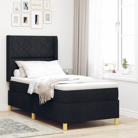 vidaXL Pat box spring cu saltea &amp; LED, negru, 100x200 cm, textil