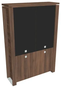 Dulap înalt Verno+ 140 x 46 x 210 cm, uși combinate, nuc / negru